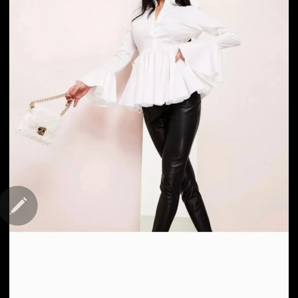 NWT ASOS Design Size 16 Blouse Super Sexy Open Back Popli w/Ruffle Sleeves